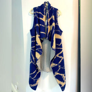 Anthropologie x Tabitha, royal blue & tan or cream thick knit sleeveless duster